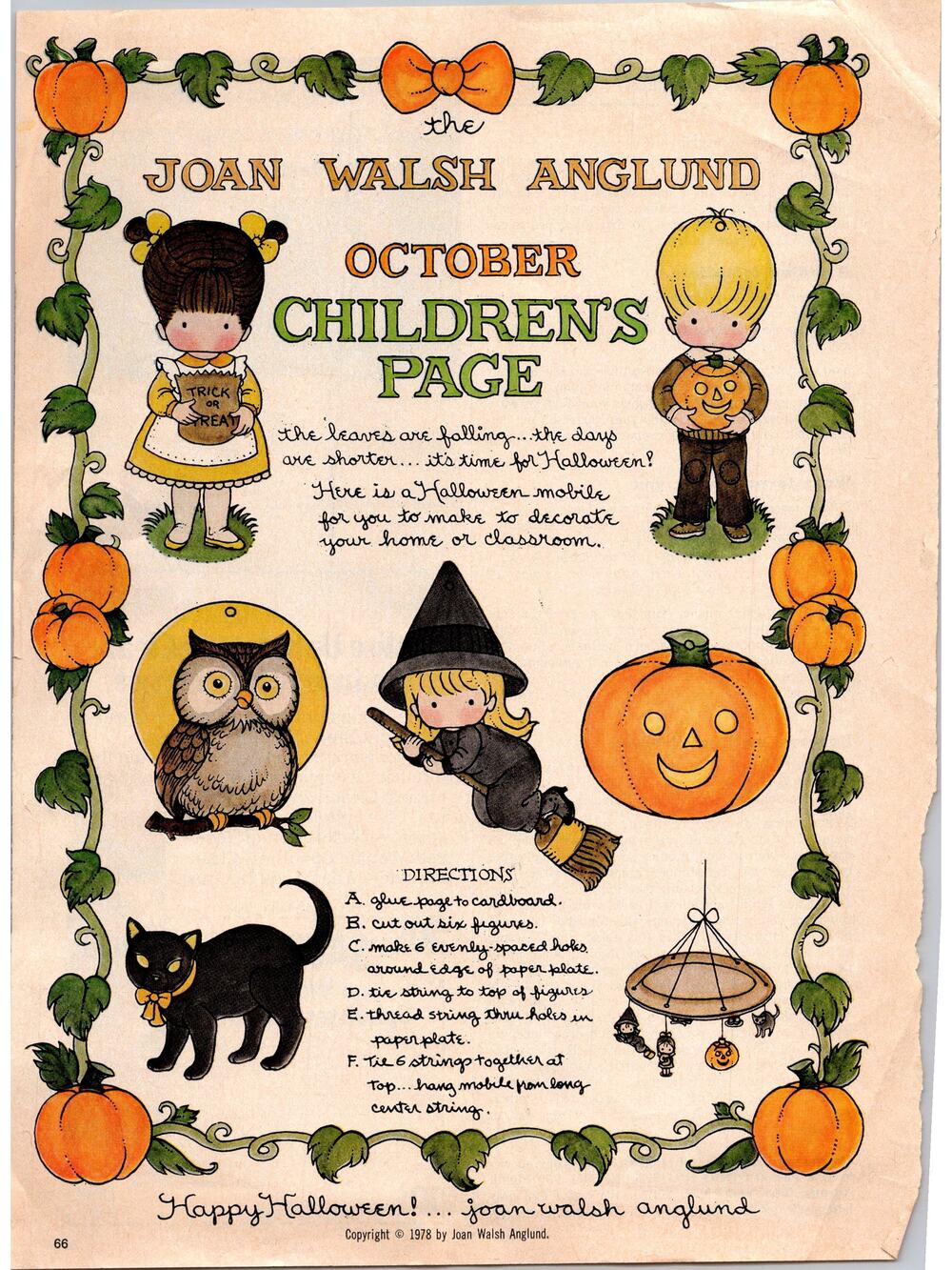 1978 Joan Walsh Anglund October Halloween Children's Page B16